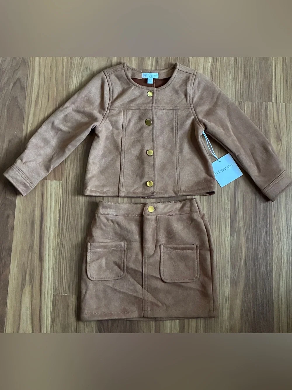 Btween Girls Faux Suede 2-Piece Jacket & Skirt Set Brown 2T